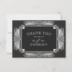 Vintage Noveau Wedding Black White Thank You Card