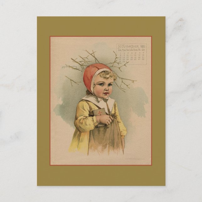 Vintage November 1891 beautiful children drawing Postcard (Front)