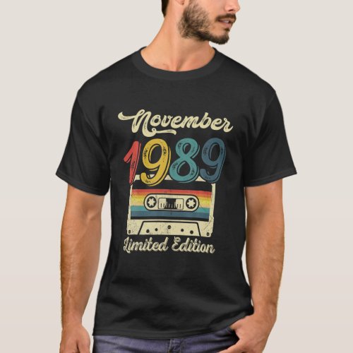 Vintage November 1989 Cassette 32Nd Birthday Decor T_Shirt