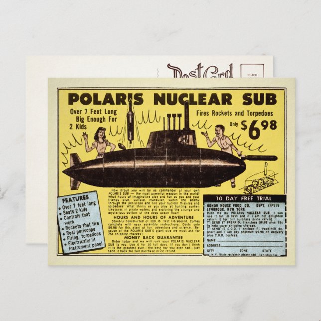 Vintage Nuclear Sub Postcard  (Front/Back)
