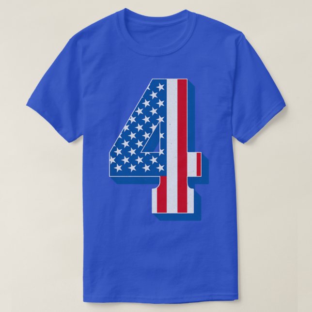 Vintage Number 4 American Flag Text T-Shirt (Design Front)