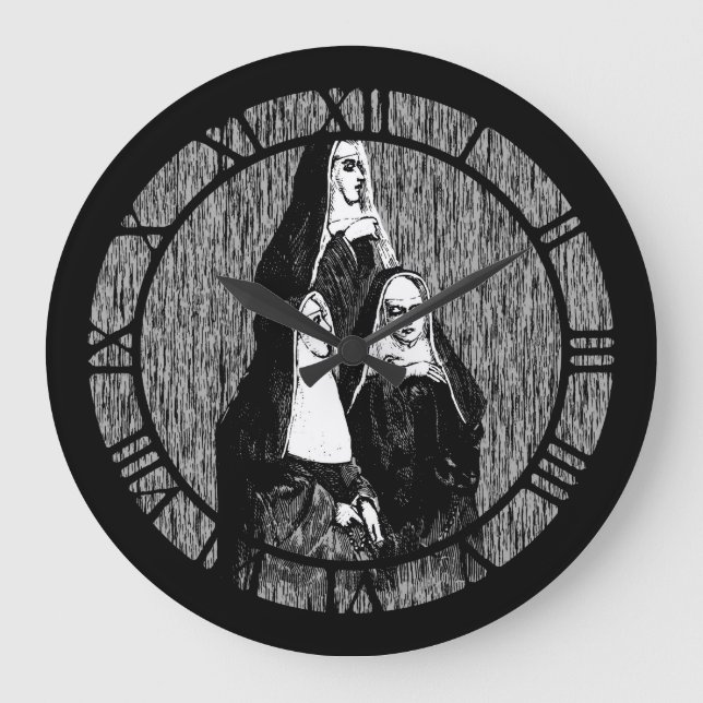 Vintage Nun Illustration Large Clock (Front)