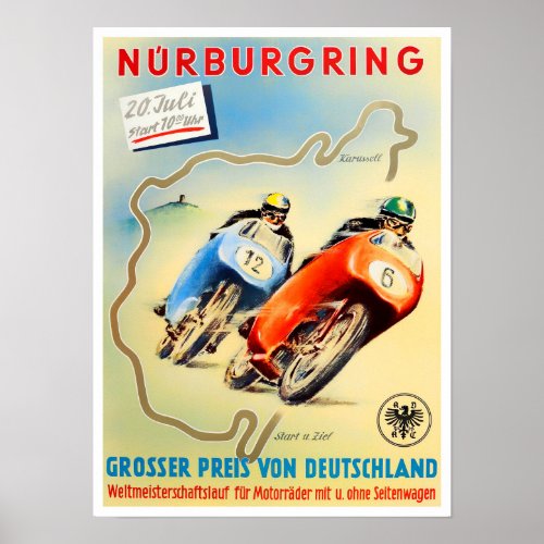 Vintage Nurburgring Grand Prix Motorbikes Poster