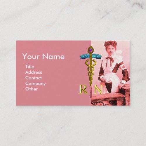 VINTAGE NURSE and Gold Caduceus NR Emblem Business Card