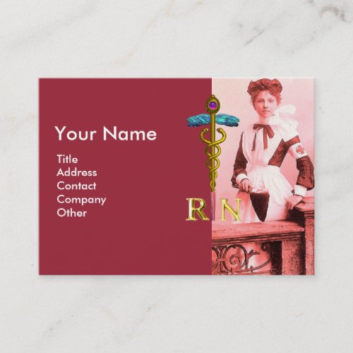 VINTAGE NURSE and Gold Caduceus NR Emblem Business Card