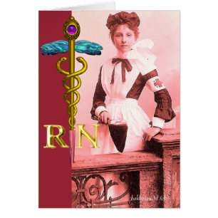 VINTAGE NURSE and Gold Caduceus NR Emblem Cards