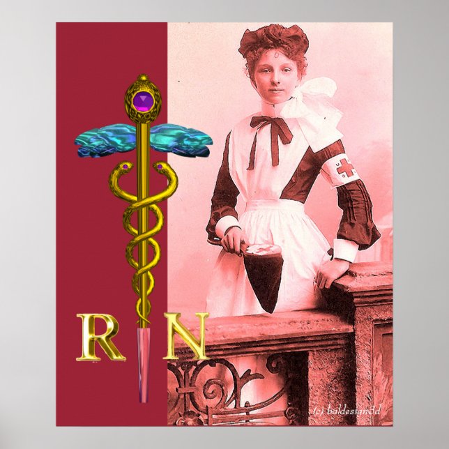 VINTAGE NURSE and Gold Caduceus NR Emblem Poster (Front)