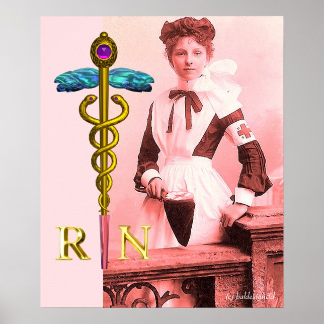 VINTAGE NURSE and Gold Caduceus NR Emblem Poster (Front)