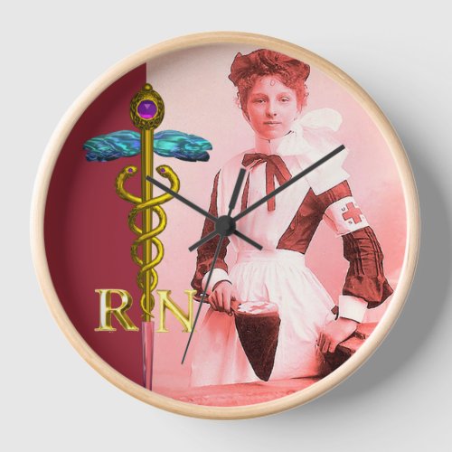 VINTAGE NURSE and Gold Caduceus NR Emblem Wall Clock