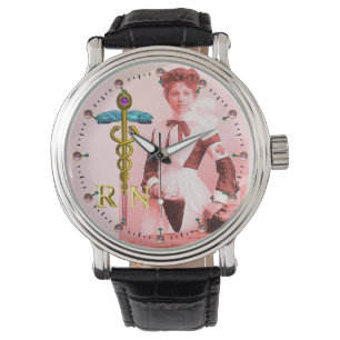 VINTAGE NURSE and Gold Caduceus NR Emblem Watch