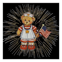 Vintage Nurse Bear Modern White Fireworks Value