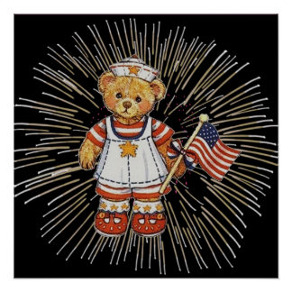 Vintage Nurse Bear Modern White Fireworks Value Poster