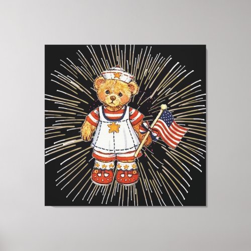 Vintage Nurse Bear with Modern White Fireworks Canvas Print