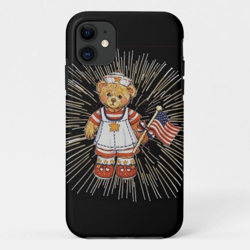 Vintage Nurse Bear with Modern White Fireworks iPhone 11 Case
