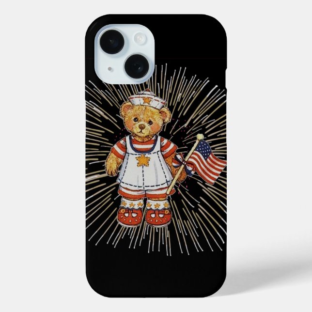 Vintage Nurse Bear with Modern White Fireworks Case-Mate iPhone Case (Back)