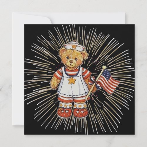 Vintage Nurse Bear with Modern White Fireworks Invitation