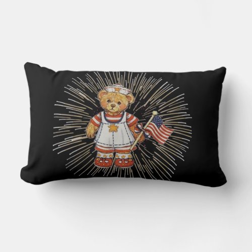 Vintage Nurse Bear with Modern White Fireworks Lumbar Pillow
