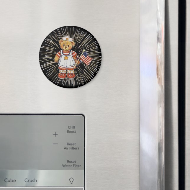 Vintage Nurse Bear with Modern White Fireworks Magnet (In Situ (Fridge))