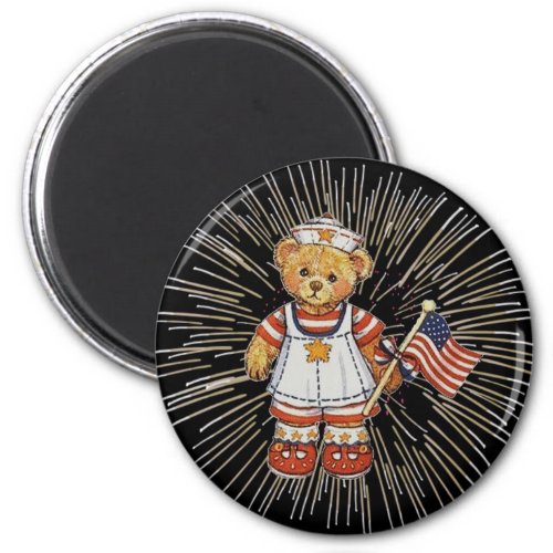 Vintage Nurse Bear with Modern White Fireworks Magnet