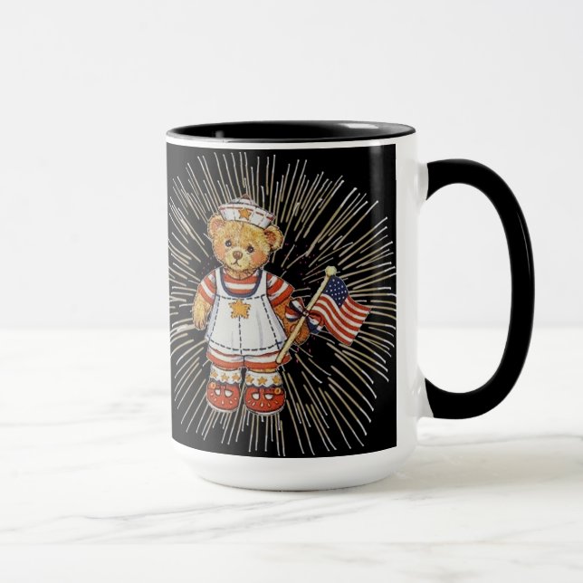 Vintage Nurse Bear with Modern White Fireworks Mug (Right)