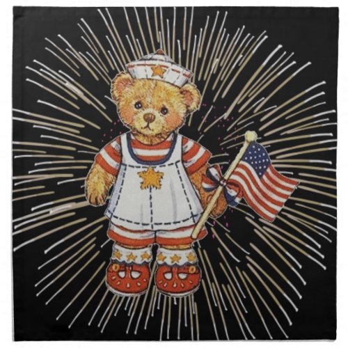 Vintage Nurse Bear with Modern White Fireworks Napkin