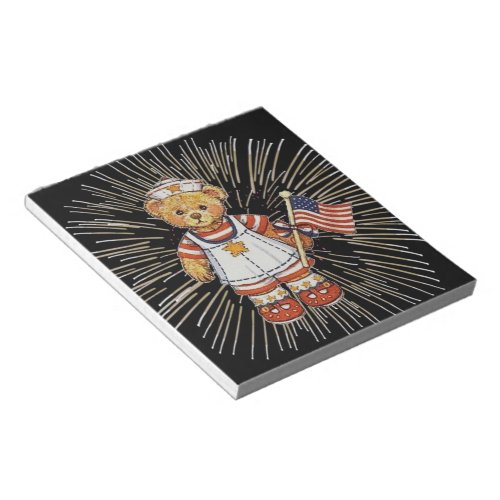 Vintage Nurse Bear with Modern White Fireworks Notepad