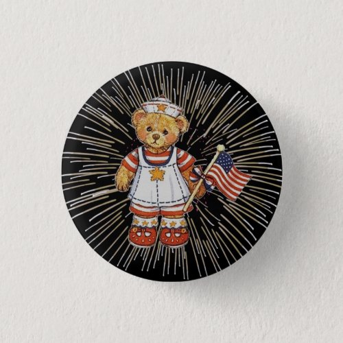 Vintage Nurse Bear with Modern White Fireworks Pinback Button