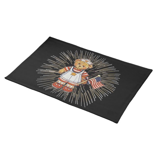 Vintage Nurse Bear with Modern White Fireworks Placemat (On Table)