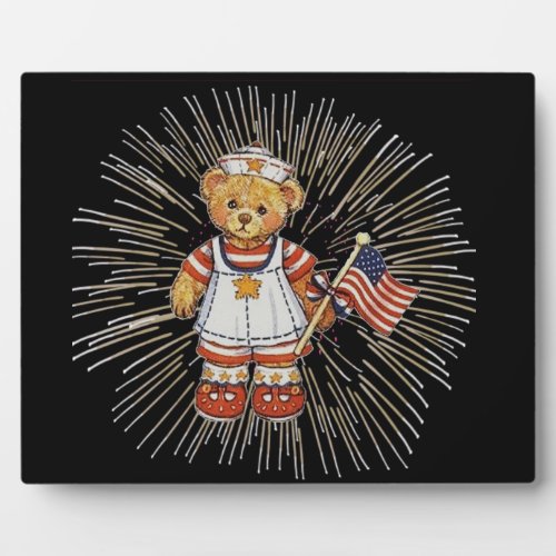Vintage Nurse Bear with Modern White Fireworks Plaque