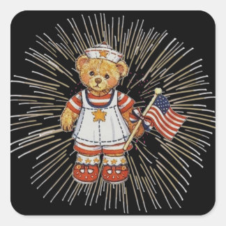 Vintage Nurse Bear with Modern White Fireworks Square Sticker