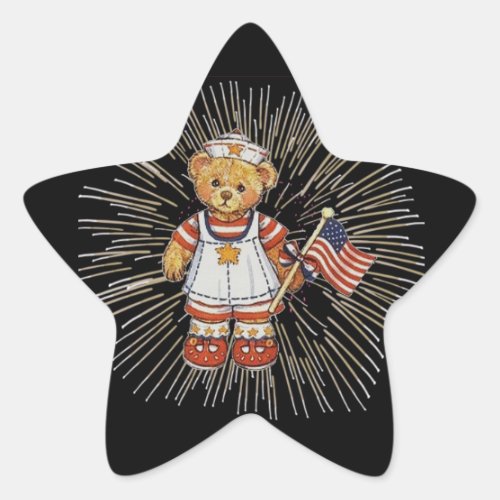 Vintage Nurse Bear with Modern White Fireworks Star Sticker