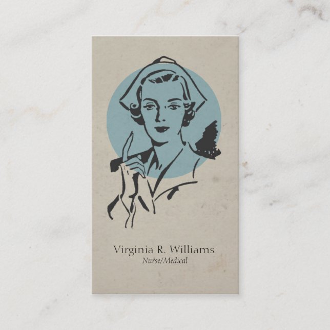Vintage Nurse Blue with Retro Circle Business Card (Front)