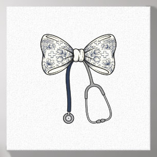 Vintage Nurse Bow Stethoscope Floral Shirt Design_ Canvas Photo Tile