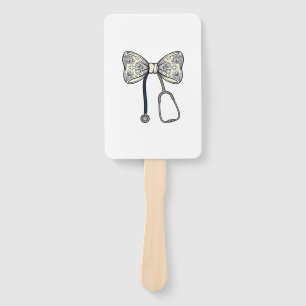 Vintage Nurse Bow Stethoscope Floral Shirt Design_ Hand Fan