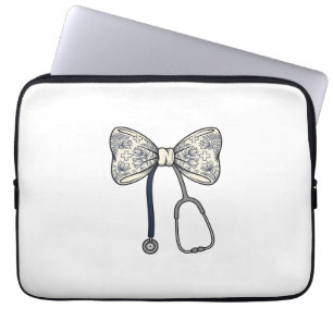 Vintage Nurse Bow Stethoscope Floral Shirt Design_ Laptop Sleeve