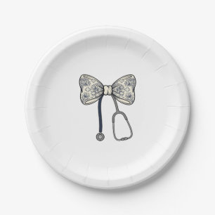 Vintage Nurse Bow Stethoscope Floral Shirt Design_ Paper Plates