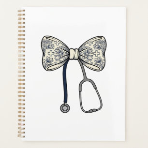 Vintage Nurse Bow Stethoscope Floral Shirt Design_ Planner