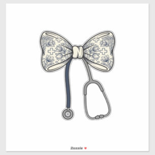 Vintage Nurse Bow Stethoscope Floral Shirt Design_ Sticker