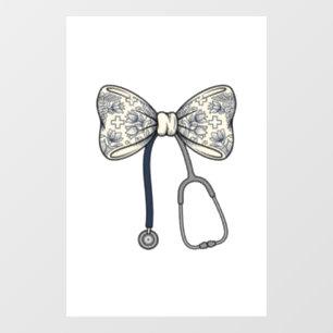 Vintage Nurse Bow Stethoscope Floral Shirt Design_ Window Cling