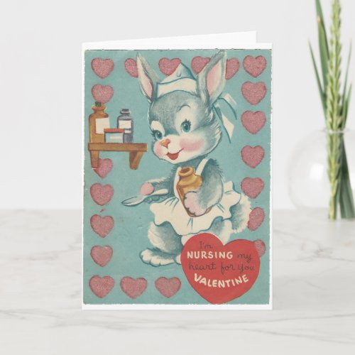 Vintage Nurse Bunny Valentine Holiday Card