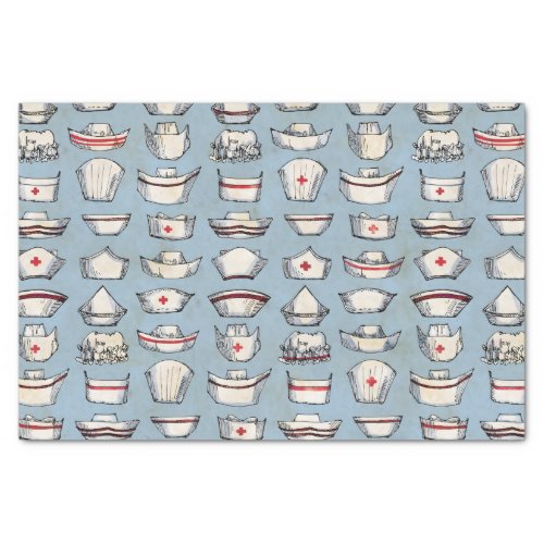 Vintage Nurse Caps Blue Pattern Tissue Paper