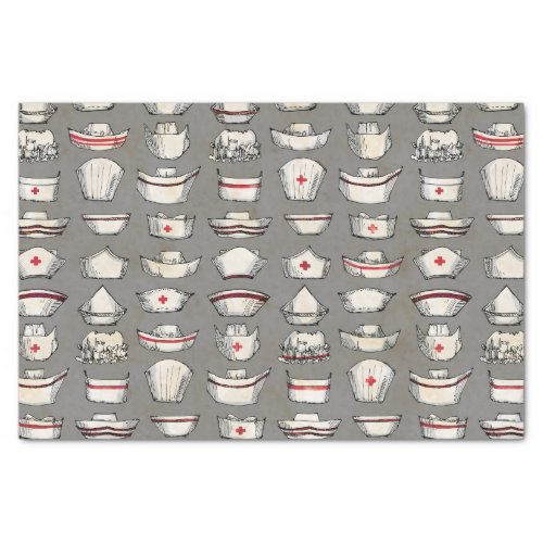 Vintage Nurse Caps Gray Pattern Tissue Paper