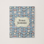 Vintage Nurse Caps on Blue Monogram Name Jigsaw Puzzle<br><div class="desc">This jigsaw puzzle of vintage nurses caps on blue with a monogrammed name for you to personalize makes a unique gift for nurses. Designed by world renowned artist Tim Coffey.</div>