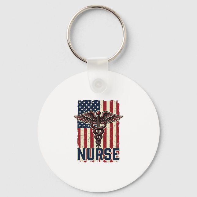 Vintage Nurse Flag Caduceus Back Design_1 Keychain (Front)