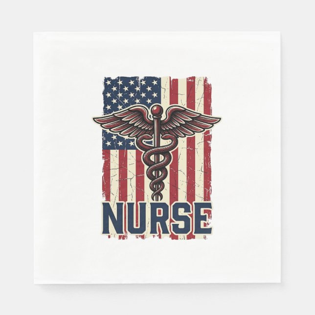 Vintage Nurse Flag Caduceus Back Design_1 Napkins (Front)