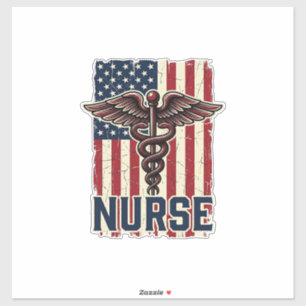 Vintage Nurse Flag Caduceus Back Design_1 Sticker
