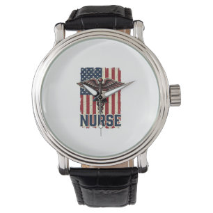 Vintage Nurse Flag Caduceus Back Design_1 Watch