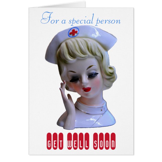 Vintage Nurse Head Vase Get Well Card (Front)