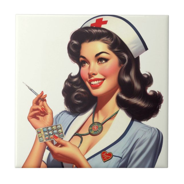 Vintage Nurse Illustration Ceramic Tile (Front)