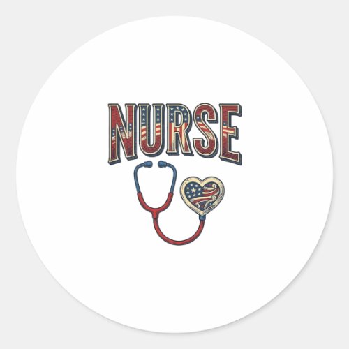 Vintage Nurse Patriotic Stethoscope Shirt Design_1 Classic Round Sticker